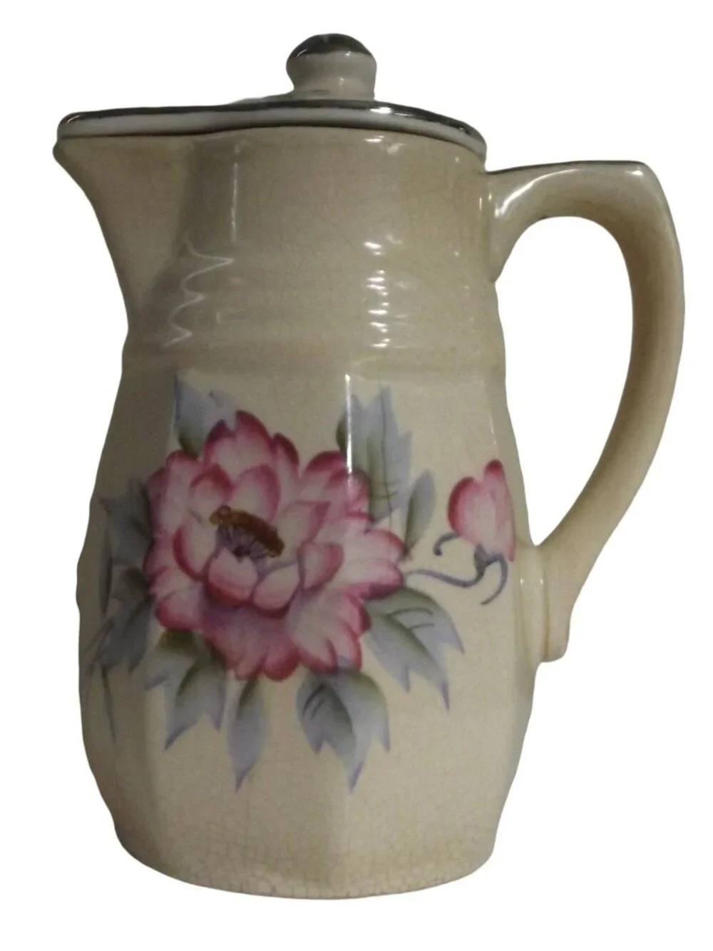 Vintage Small Pitcher Pink Flower Green Leaves Made in Japan 5